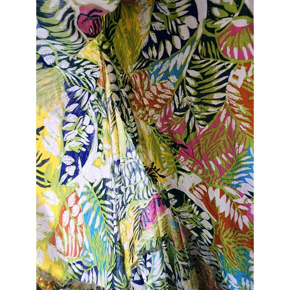 NICOLE MILLER Yellow Red Green Tropical Floral Vacation Faux Wrap Midi Skirt SZS - Picture 4 of 10